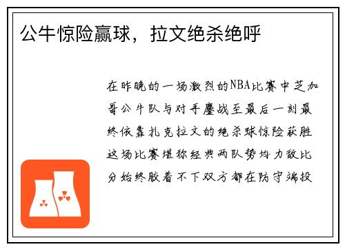 公牛惊险赢球，拉文绝杀绝呼